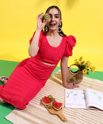 CAMPUS SUTRA Women A-line Red Midi/Calf Length Dress