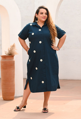 PrettyPlus by Desinoor.com Women Fit and Flare Dark Blue Midi/Calf Length Dress