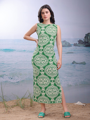 PURVAJA Women Bodycon Green Maxi/Full Length Dress
