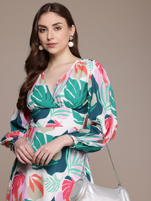 French Connection Women Fit and Flare Multicolor Midi/Calf Length Dress