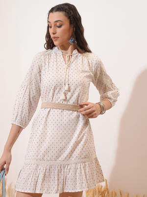 Vishudh Women Tiered White Mini/Short Dress