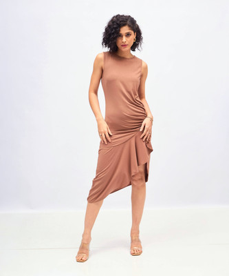 SASSAFRAS Women A-line Brown Below Knee Dress