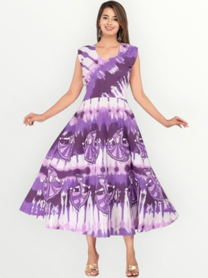 Tankavi Women Fit and Flare Purple Knee Length Dress