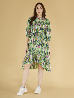 AAVRITTIQUEENS Women Fit and Flare Green Knee Length Dress