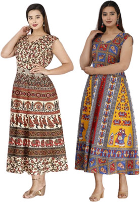 touchpix Women Fit and Flare Multicolor Ankle Length Dress
