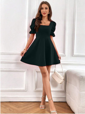 Oomph! Women Fit and Flare Dark Green Above Knee/Mid Thigh Length Dress