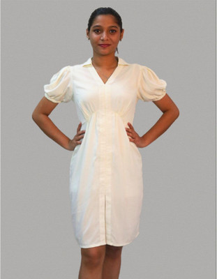 BOLD CREW Women Bodycon White Knee Length Dress