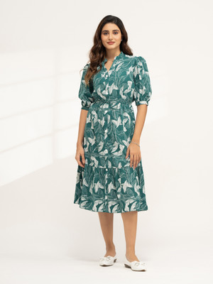 AASK Women Fit and Flare Green Midi/Calf Length Dress