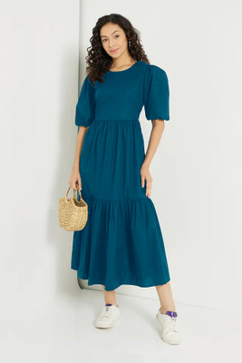 Raiyani Enterprise Women Fit and Flare Blue Maxi/Full Length Dress