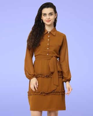 HASMI TRENDZ Women A-line Brown Dress