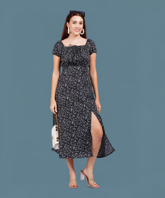 Oh Mi Dios Women Fit and Flare Black Midi/Calf Length Dress