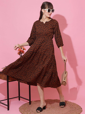 Sheetal Accociates Women Fit and Flare Brown Midi/Calf Length Dress