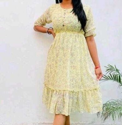 SRK COLLECTION Women A-line Yellow, Grey Dress