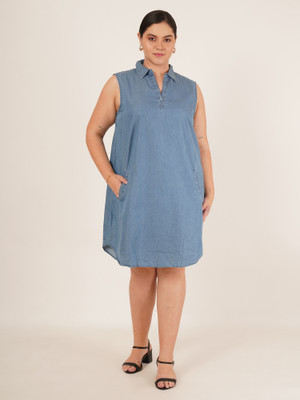 9 impression Women A-line Light Blue Midi/Calf Length Dress