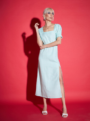 SASSAFRAS Women Maxi Light Blue, White Dress