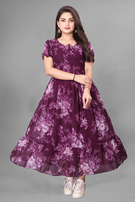RIDDHI TEXTILES Women Fit and Flare Multicolor Maxi/Full Length Dress