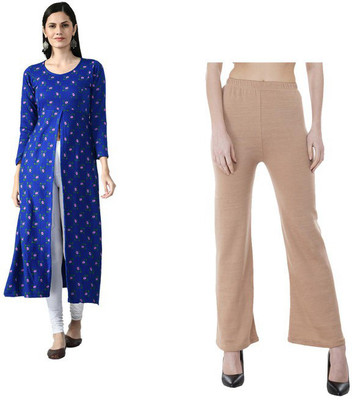 Indistar Women Ethnic Dress Beige, Blue Midi/Calf Length Dress