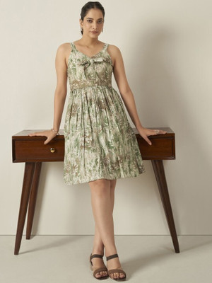 ANOUK Women Fit and Flare Green Knee Length Dress