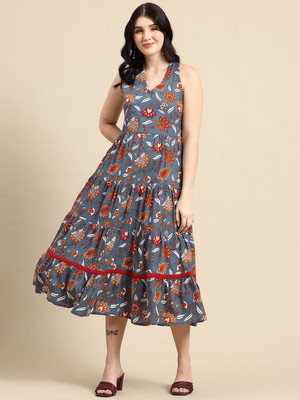 A&k Women A-line Grey Midi/Calf Length Dress