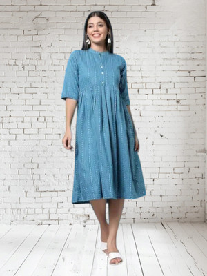 Rangrasiya Creation Women Fit and Flare Blue Below Knee Dress