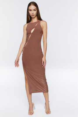 FOREVER 21 Women Bodycon Brown Midi/Calf Length Dress