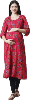 CEE 18 Women Printed, Self Design, Geometric Print, Floral Print, Colorblock A-line Kurta(Pink)