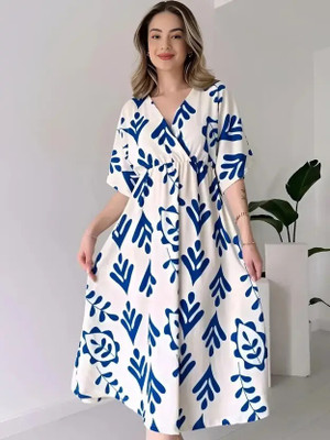 HK SHOPEE Women Fit and Flare Blue Midi/Calf Length Dress