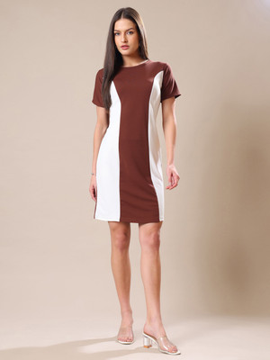 PURVAJA Women Bodycon Brown Mini/Short Dress