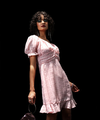 Tokyo Talkies Women Peplum Pink Above Knee/Mid Thigh Length Dress