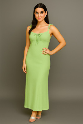 PEBSTONE Women Bodycon Light Green Midi/Calf Length Dress