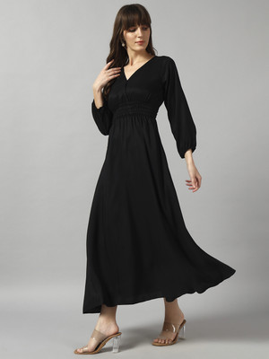 Jash Creation Women Fit and Flare Black Midi/Calf Length Dress