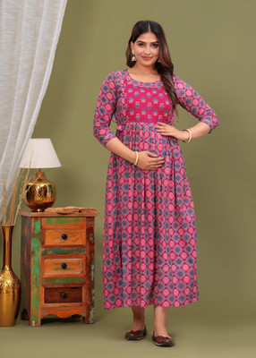 phoolkesa Women Fit and Flare Pink Midi/Calf Length Dress