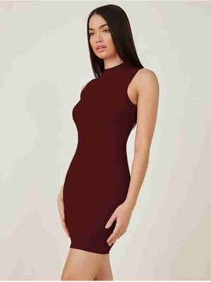 Zintom Women Bodycon Maroon Above Knee/Mid Thigh Length Dress