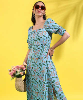 CAMPUS SUTRA Women A-line Multicolor Midi/Calf Length Dress