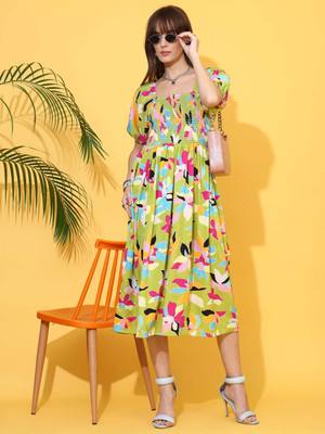 Sheetal Associates Women Fit and Flare Multicolor Below Knee Dress