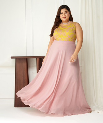 Miss Chase Women Fit and Flare Pink Maxi/Full Length Dress