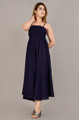 MEWEAR Women Fit and Flare Blue Midi/Calf Length Dress