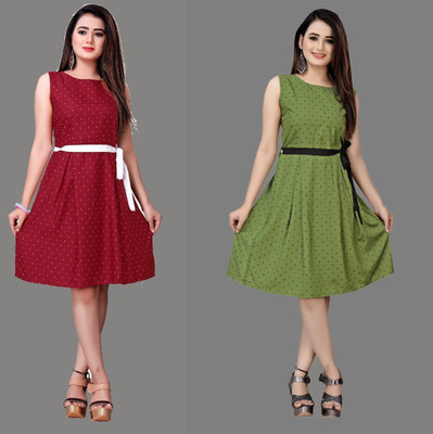 Modli 20 Fashion Women Fit and Flare Red Knee Length Dress