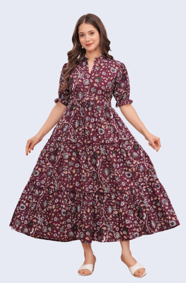 Shopaxis Women Fit and Flare Maroon Maxi/Full Length Dress