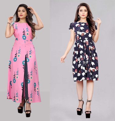 maruti fab Women Fit and Flare Pink Knee Length Dress