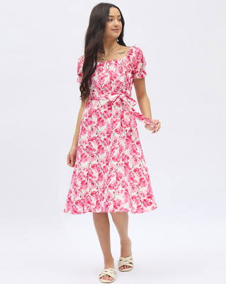 Dressberry Women A-line White Midi/Calf Length Dress