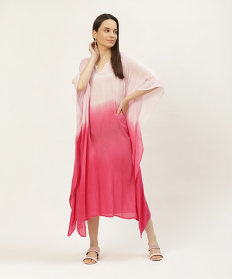 maaesa Women Kaftan Pink Midi/Calf Length Dress