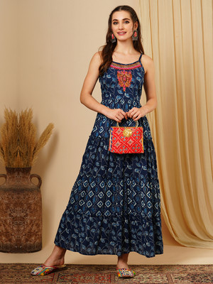 Globus Women A-line Blue Maxi/Full Length Dress