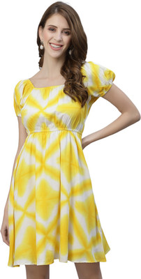 RAASSIO Women Fit and Flare Yellow Above Knee/Mid Thigh Length Dress