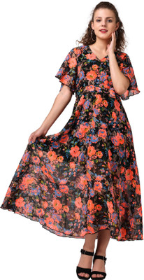 Pratyusha Women A-line Dark Blue Midi/Calf Length Dress