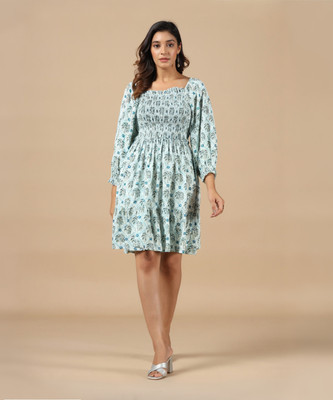 SAVI Women Fit and Flare Green Mini/Short Dress