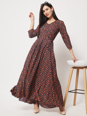 Rudraaksha Women A-line Blue Maxi/Full Length Dress