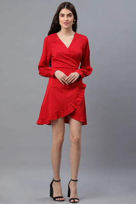 ADRIANA Women Wrap Red Mini/Short Dress