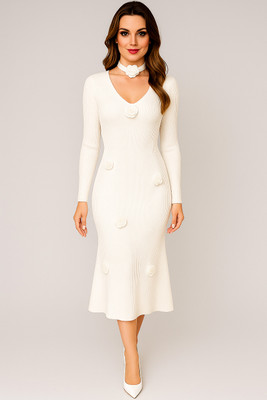 KIYAN NXT GENE Women A-line White Midi/Calf Length Dress