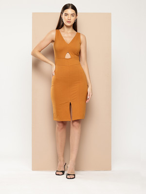 CHEMISTRY Women Bodycon Brown Knee Length Dress